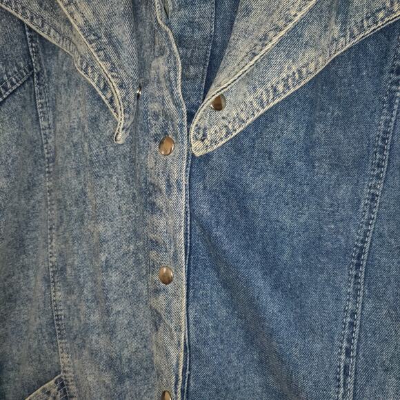 Vintage 80s Denim Jean Jacket Coat Women's S Western Yoke Stonewashed Snaps - Picture 7 of 16